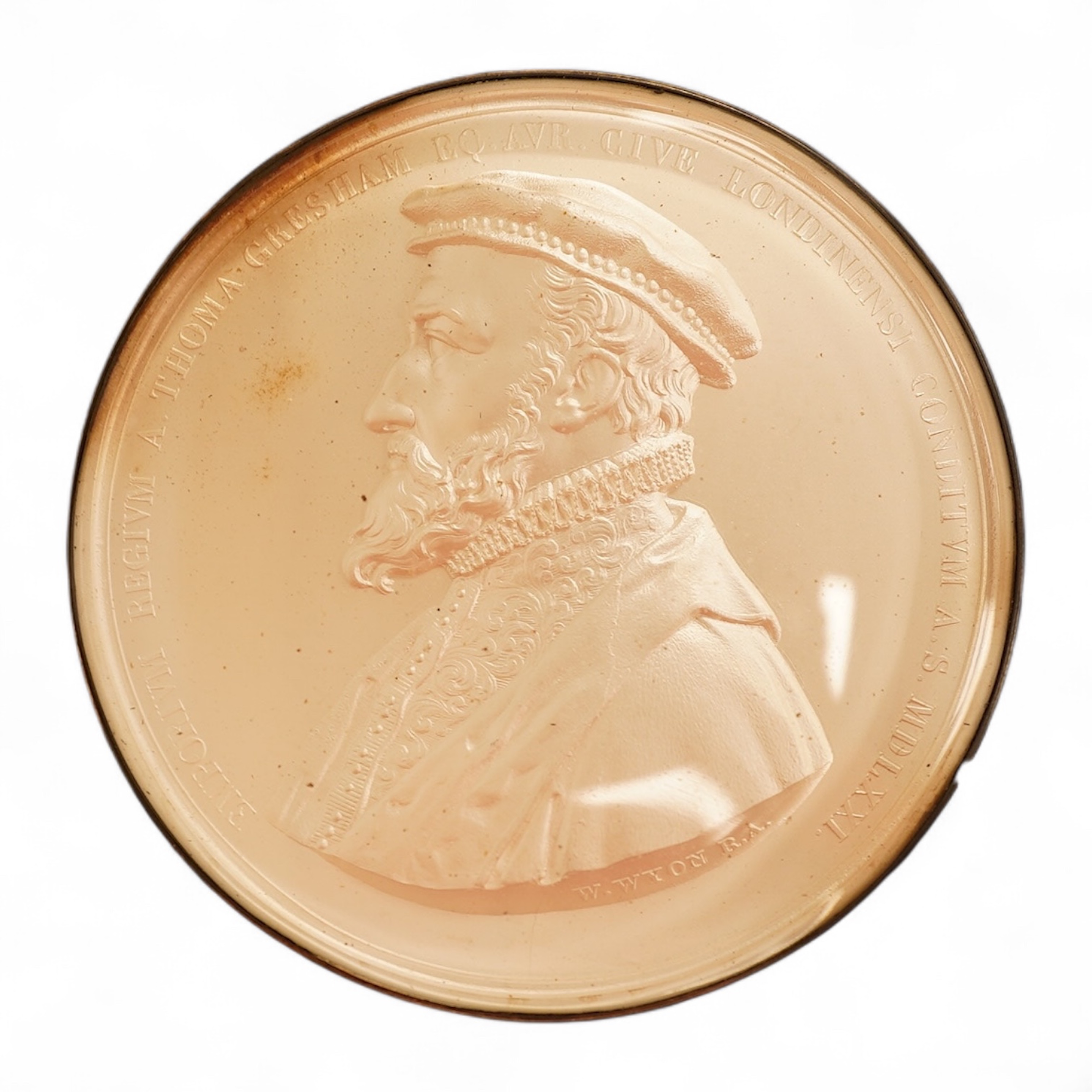 Victoria medals, Opening of the New Royal Exchange, 1844, a rare silver medal by W. Wyon, bust of Thomas Gresham left, rev. statue of Victoria in front of elevation of the Exchange, 73mm, BHM 2185, each side under convex